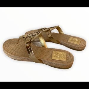 Tory Burch Miller Gold Emblem Espadrille Sandal
